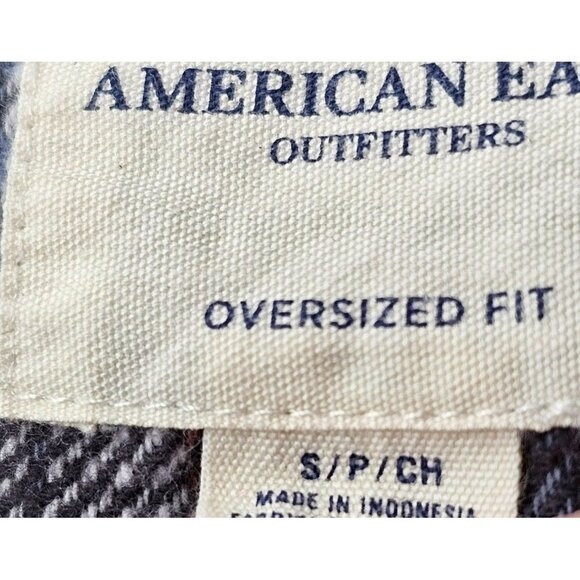 American Eagle Plaid Button Down Shirt Oversized Stretch Soft Cozy Fall Top - Picture 5 of 10
